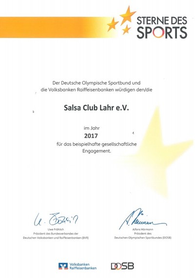 Stern des Sports 2017 für den Salsa Club Lahr